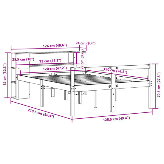 Bed Met Boekenkast Zonder Matras Massief Grenenhout 120 x 190 cm Naturel