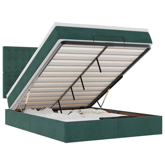 Ottoman Bed Met Matrassen En Led&#039;s 140X190Cm Fluweel 140 x 190 cm Donkergroen