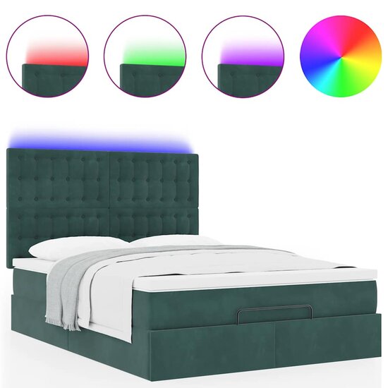 Ottoman Bed Met Matrassen En Led&#039;s 140X190Cm Fluweel 140 x 190 cm Donkergroen