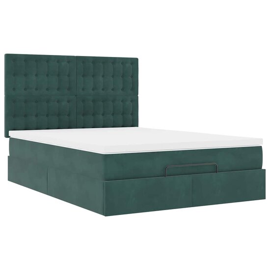 Ottoman Bed Met Matrassen En Led&#039;s 140X190Cm Fluweel 140 x 190 cm Donkergroen