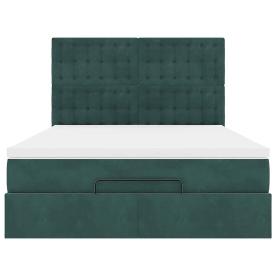 Ottoman Bed Met Matrassen En Led&#039;s 140X190Cm Fluweel 140 x 190 cm Donkergroen