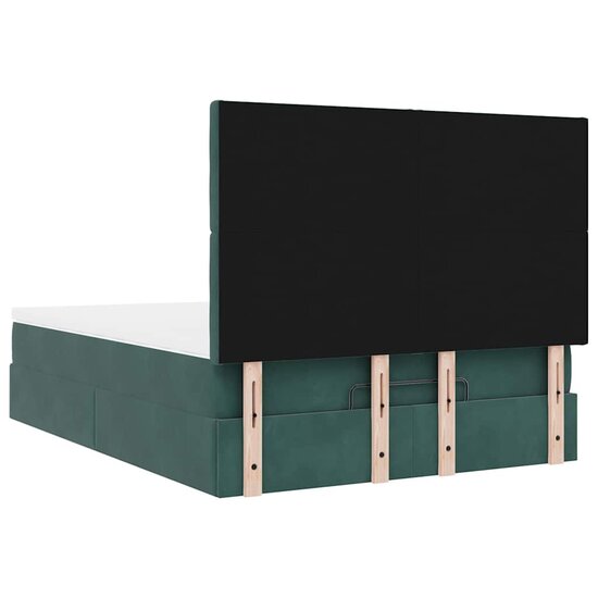 Ottoman Bed Met Matrassen En Led&#039;s 140X190Cm Fluweel 140 x 190 cm Donkergroen