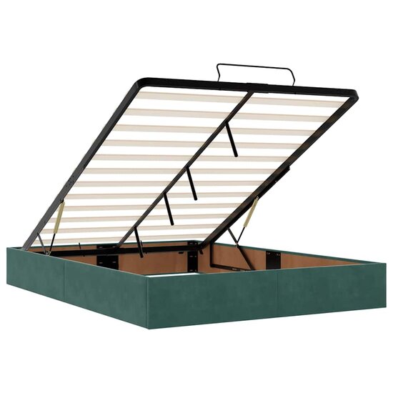 Ottoman Bed Met Matrassen En Led&#039;s 140X190Cm Fluweel 140 x 190 cm Donkergroen