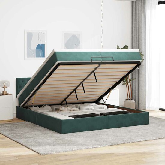 Ottoman Bed Met Matras Fluweel 200 x 200 cm Donkergroen