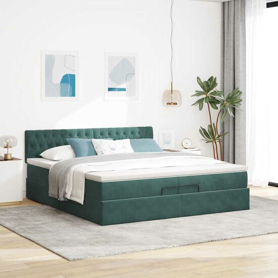Ottoman Bed Met Matras Fluweel 200 x 200 cm Donkergroen