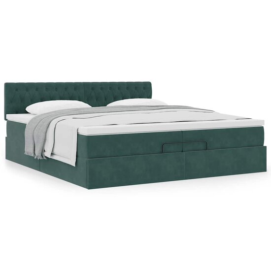 Ottoman Bed Met Matras Fluweel 200 x 200 cm Donkergroen