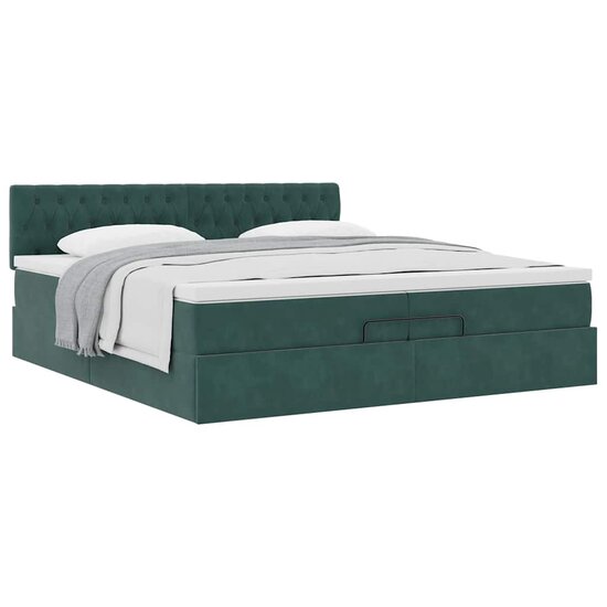 Ottoman Bed Met Matras Fluweel 200 x 200 cm Donkergroen