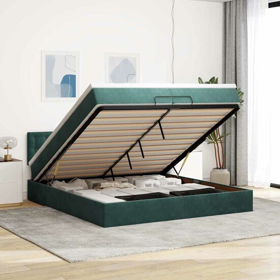 Ottoman Bed Met Matras Fluweel 200 x 200 cm Donkergroen