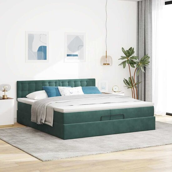 Ottoman Bed Met Matras Fluweel 200 x 200 cm Donkergroen