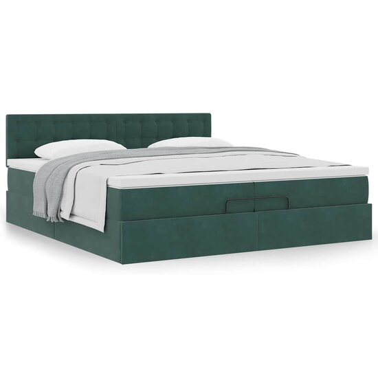 Ottoman Bed Met Matras Fluweel 200 x 200 cm Donkergroen