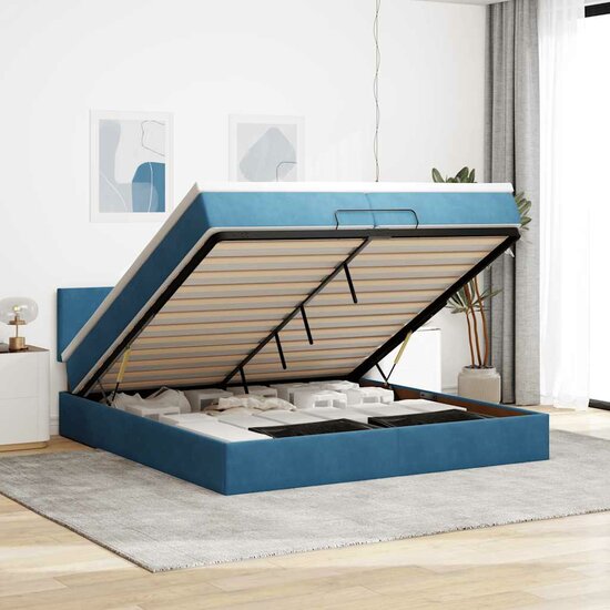 Bed Poef Met Matrassen En Leds Fluweel 200 x 200 cm Donkerblauw