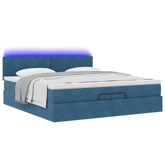 Bed Poef Met Matrassen En Leds Fluweel 200 x 200 cm Donkerblauw
