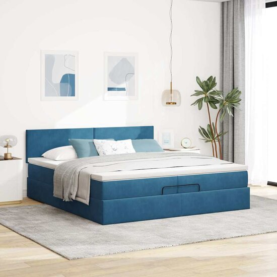 Bed Poef Met Matrassen En Leds Fluweel 200 x 200 cm Donkerblauw