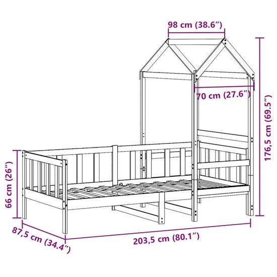 Slaapbank Met Bedhuis Massief Grenenhout 80 x 200 cm Wit