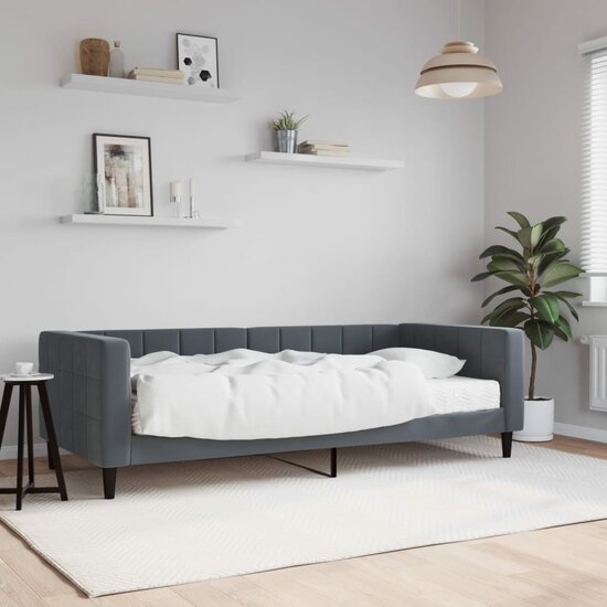 Slaapbank Fluweel Donkergrijs 90 x 190 cm met matras