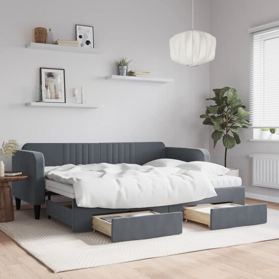 Slaapbank Onderschuifbed En Lades Fluweel 80 x 200 cm Donkergrijs