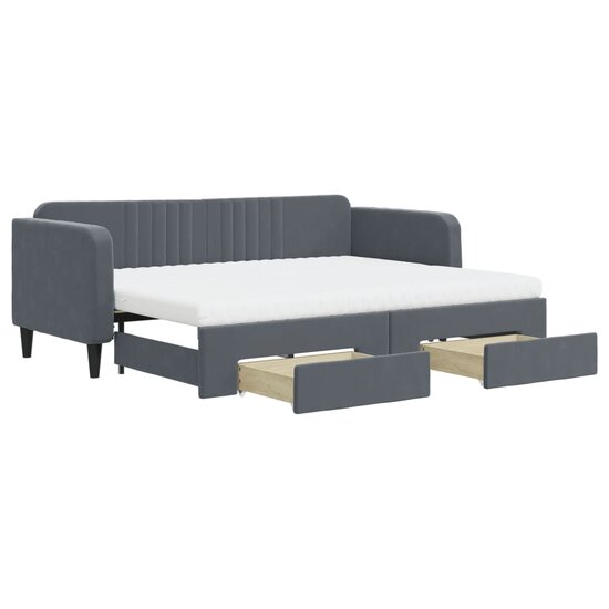 Slaapbank Onderschuifbed En Lades Fluweel 80 x 200 cm Donkergrijs