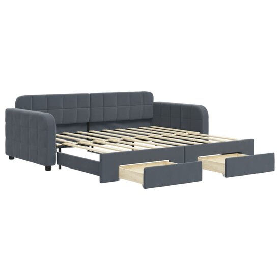 Slaapbank Onderschuifbed En Lades Fluweel 90 x 190 cm Donkergrijs