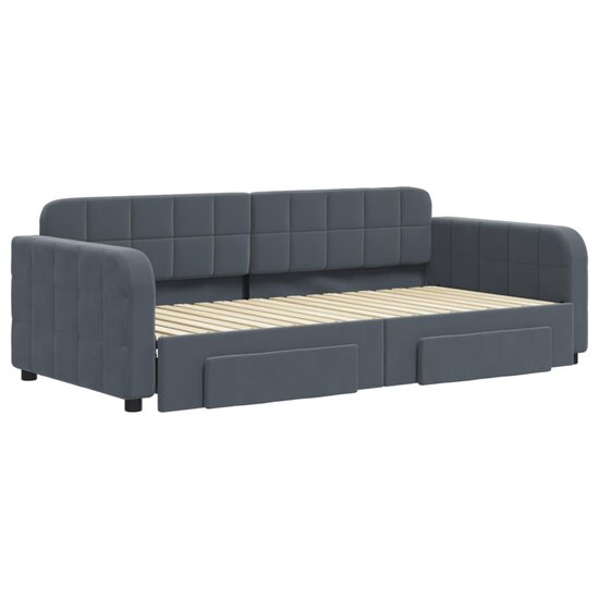 Slaapbank Onderschuifbed En Lades Fluweel 90 x 190 cm Donkergrijs
