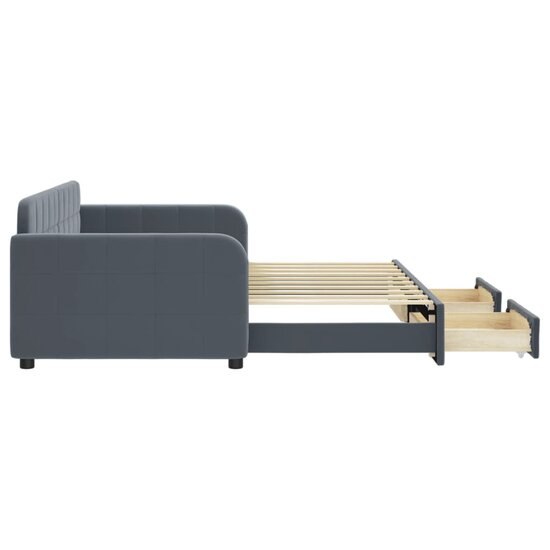Slaapbank Onderschuifbed En Lades Fluweel 90 x 190 cm Donkergrijs