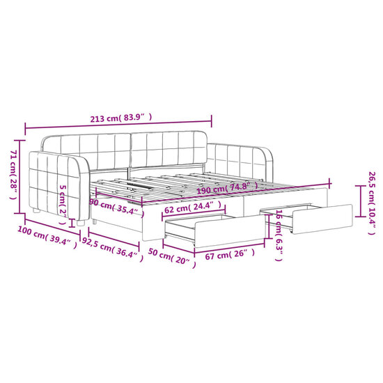 Slaapbank Onderschuifbed En Lades Fluweel 90 x 190 cm Donkergrijs