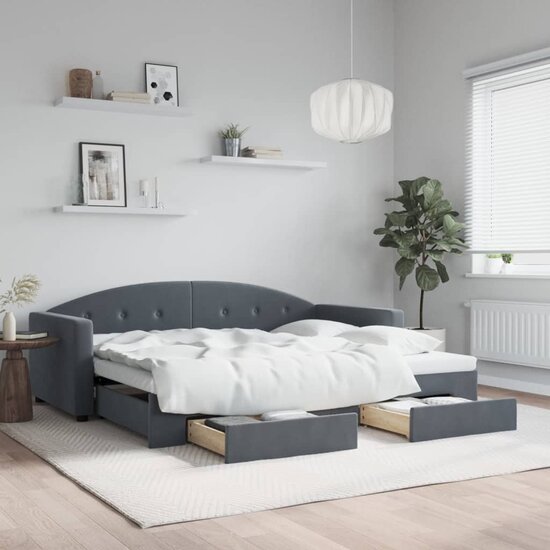 Slaapbank Onderschuifbed En Lades Fluweel 90 x 190 cm Donkergrijs