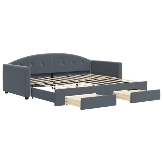 Slaapbank Onderschuifbed En Lades Fluweel 90 x 190 cm Donkergrijs