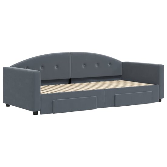 Slaapbank Onderschuifbed En Lades Fluweel 90 x 190 cm Donkergrijs