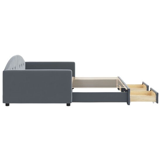 Slaapbank Onderschuifbed En Lades Fluweel 90 x 190 cm Donkergrijs