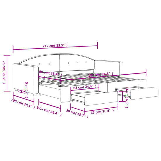 Slaapbank Onderschuifbed En Lades Fluweel 90 x 190 cm Donkergrijs