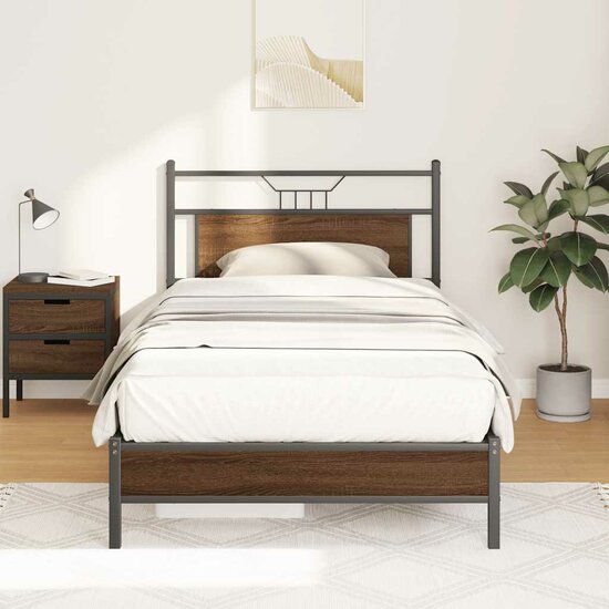 Bedframe Zonder Matras Spaanplaat Ig 107 x 203 cm bruin eikenkleur