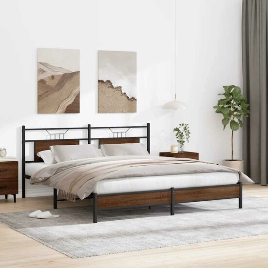 Bedframe Zonder Matras Bewerkt Hout 160 x 200 cm bruin eikenkleur