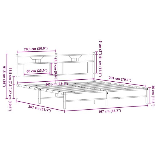 Bedframe Zonder Matras Bewerkt Hout 160 x 200 cm bruin eikenkleur