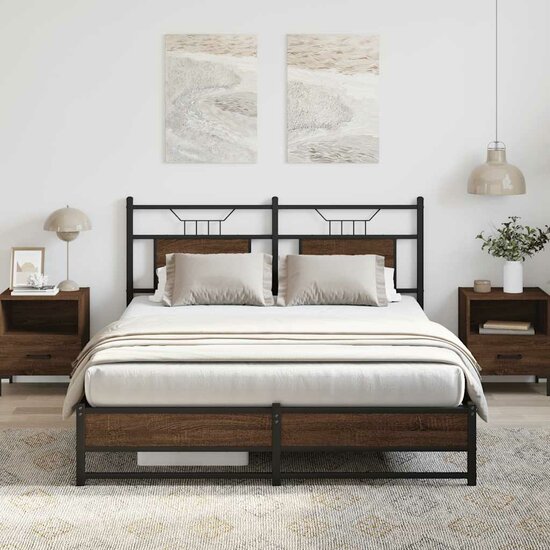 Bedframe Zonder Matras Bewerkt Hout 137 x 190 cm bruin eikenkleur