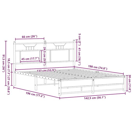 Bedframe Zonder Matras Bewerkt Hout 137 x 190 cm bruin eikenkleur