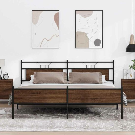 Bedframe Zonder Matras Metaal Ig 200 x 200 cm bruin eikenkleur