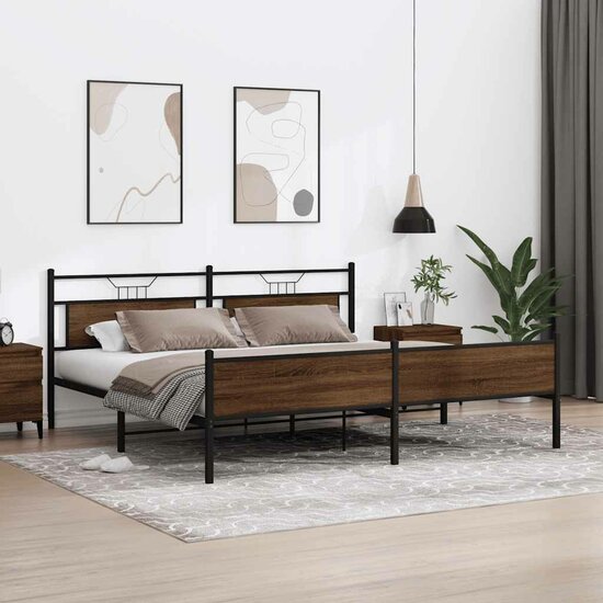 Bedframe Zonder Matras Metaal Ig 200 x 200 cm bruin eikenkleur
