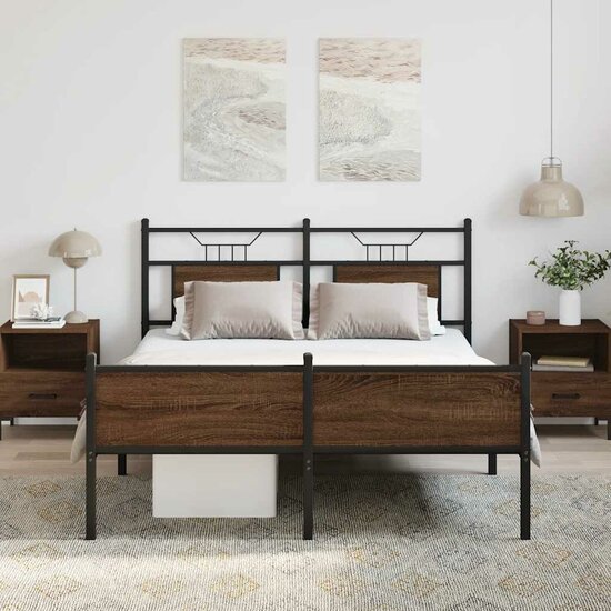Bedframe Zonder Matras Bewerkt Hout 150 x 200 cm bruin eikenkleur