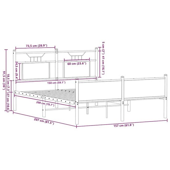 Bedframe Zonder Matras Bewerkt Hout 150 x 200 cm bruin eikenkleur