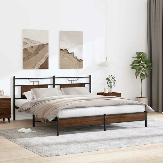 Bedframe Zonder Matras Spaanplaat Ig 183 x 213 cm bruin eikenkleur