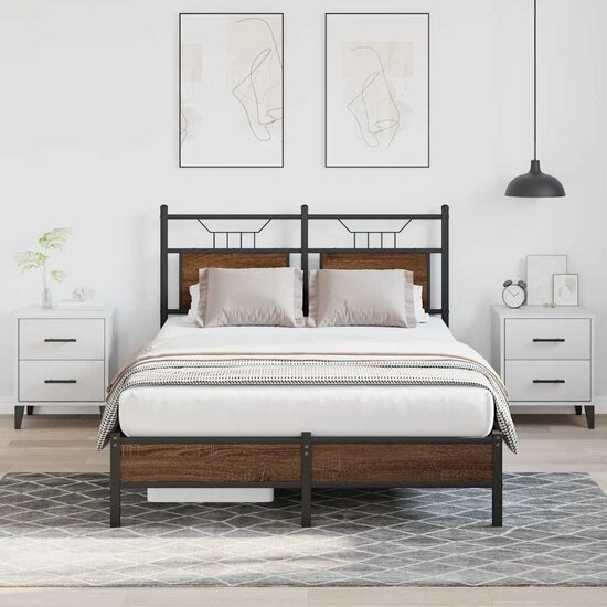 Bedframe Zonder Matras Bewerkt Hout 120 x 200 cm bruin eikenkleur