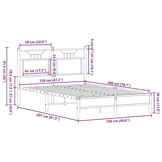 Bedframe Zonder Matras Bewerkt Hout 120 x 200 cm bruin eikenkleur