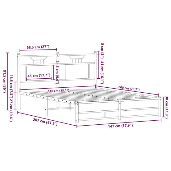Bedframe Zonder Matras Bewerkt Hout 140 x 200 cm bruin eikenkleur