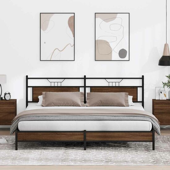 Bedframe Zonder Matras Metaal Ig 200 x 200 cm bruin eikenkleur