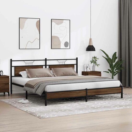 Bedframe Zonder Matras Metaal Ig 200 x 200 cm bruin eikenkleur