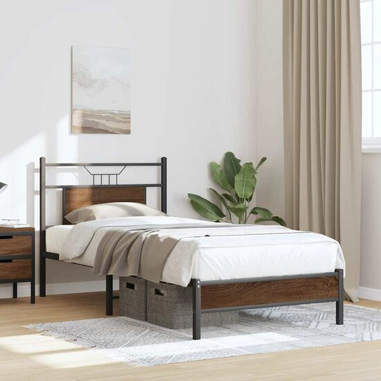Bedframe Zonder Matras Bewerkt Hout 80 x 200 cm bruin eikenkleur