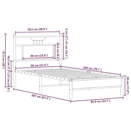 Bedframe Zonder Matras Bewerkt Hout 80 x 200 cm bruin eikenkleur