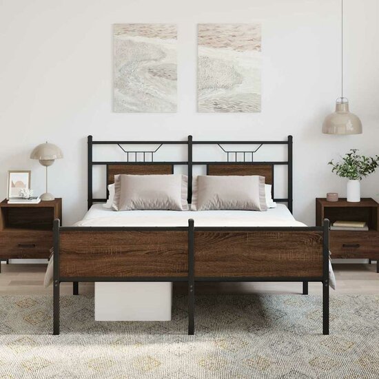 Bedframe Zonder Matras Bewerkt Hout 140 x 190 cm bruin eikenkleur
