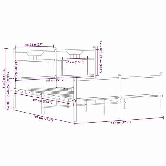 Bedframe Zonder Matras Bewerkt Hout 140 x 190 cm bruin eikenkleur