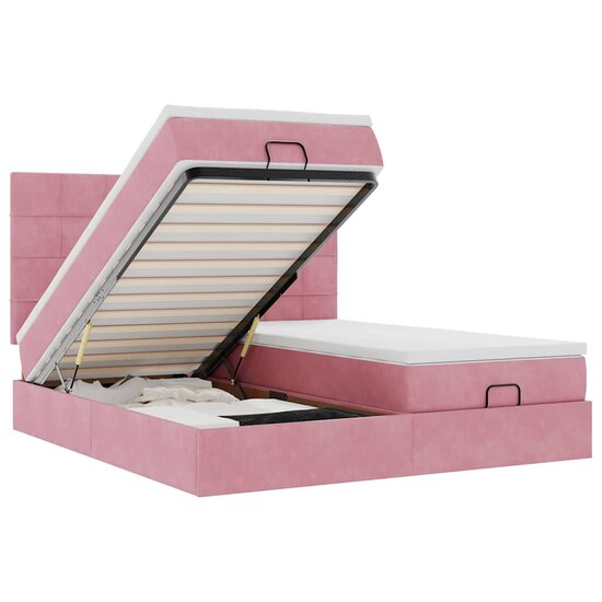 Ottoman Bed Met Matrassen En Led&#039;s 180X200Cm Fluweel 180 x 200 cm Roze